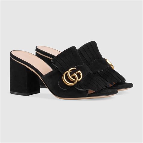 gucci suede mid heel slide|Gucci slides size 14.